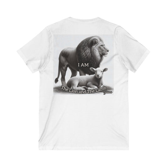 Biblical Womens 'I AM' V-Neck Tee - Repentant Heart Ministry & Lion and Lamb Design