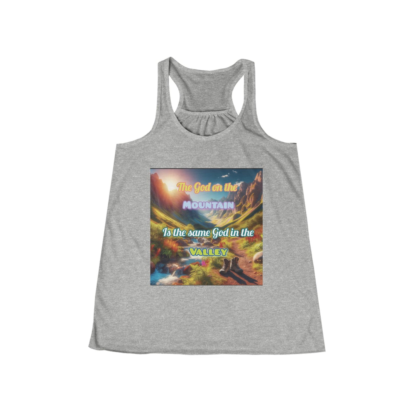 Biblical Ladies Flowy Racerback Tank - 'God on the Mountain and Valley'