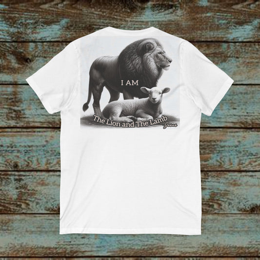 Biblical Womens 'I AM' V-Neck Tee - Repentant Heart Ministry & Lion and Lamb Design