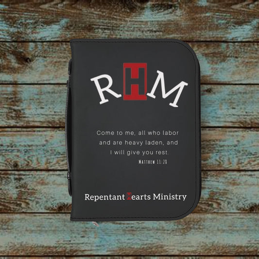 Bible Cover - Repentant Hearts Ministry Zippered Bible Case with RHM Logo & Matthew 11:28 Verse
