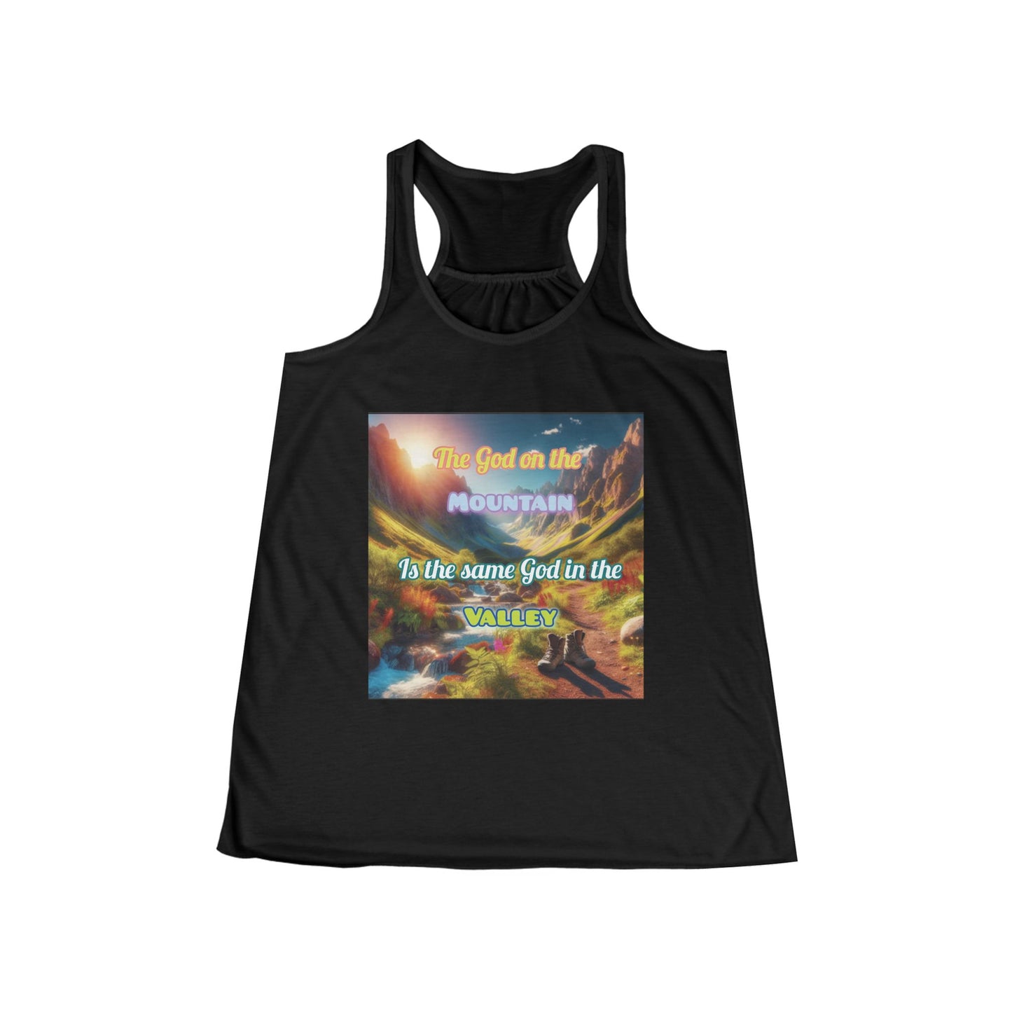 Biblical Ladies Flowy Racerback Tank - 'God on the Mountain and Valley'