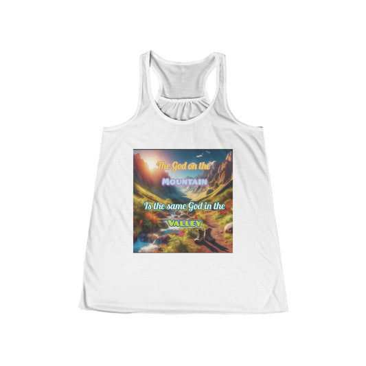 Biblical Ladies Flowy Racerback Tank - 'God on the Mountain and Valley'