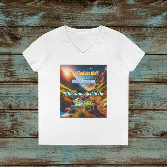 Biblical Ladies' V-Neck T-Shirt - God on the Mountain, Valley Design