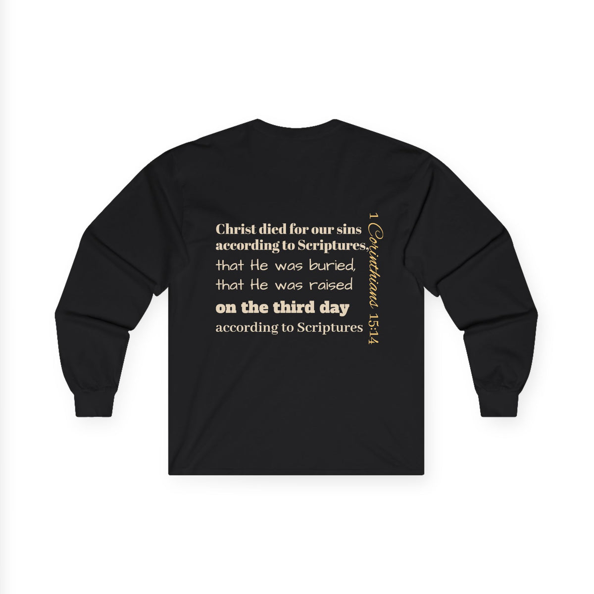 Jesus Saves with Cross image Long Sleeve T-shirt — 1 Cor. 15:3-4 Scripture