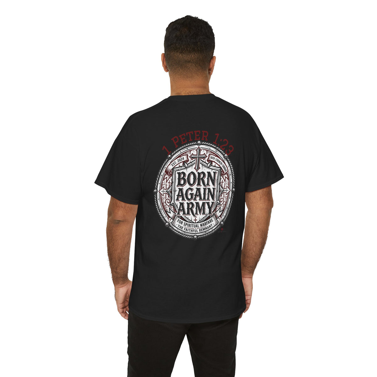 Born Again Army T-Shirt — Christian Faith Graphic Tee (1 Peter 1:23)