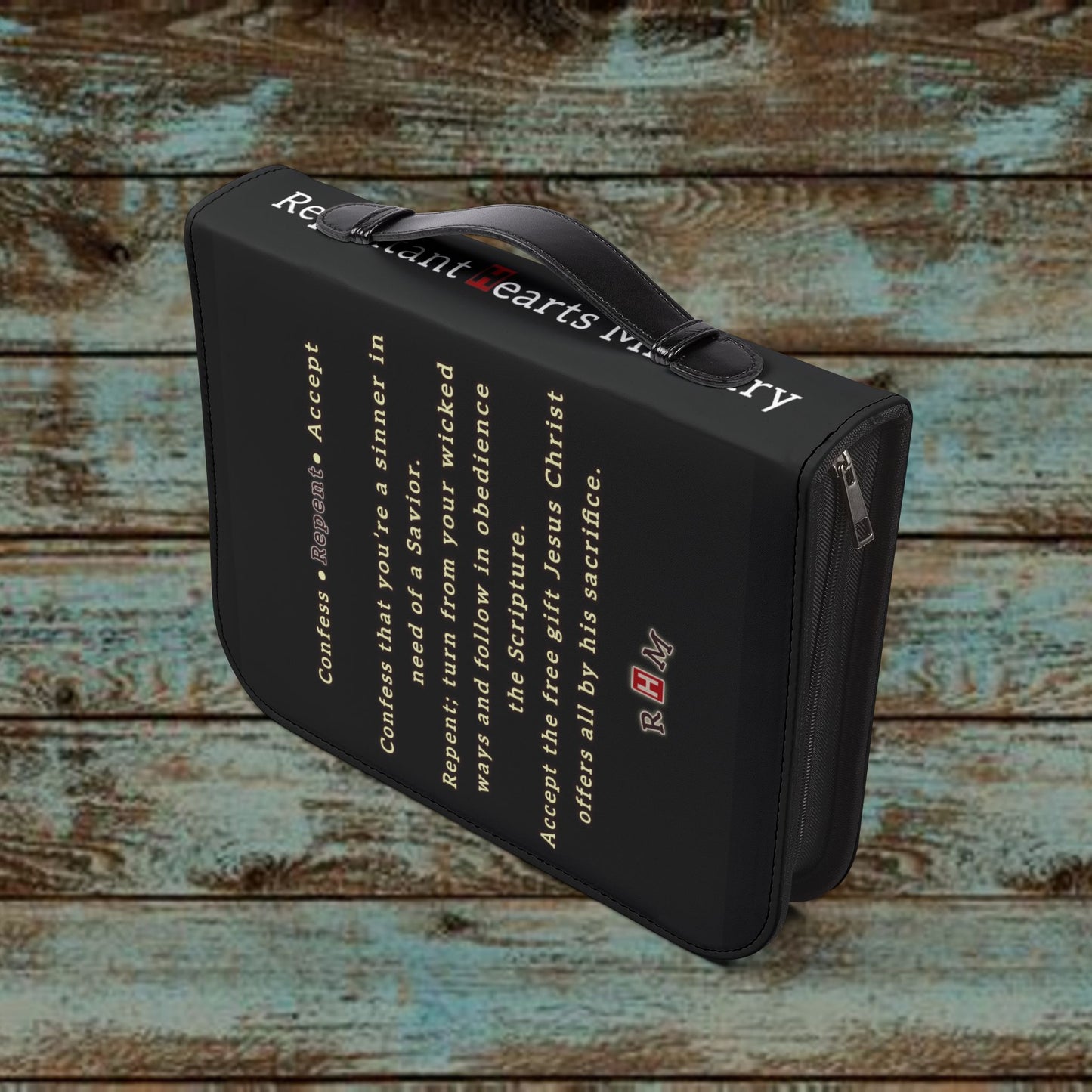 Bible Cover - Repentant Hearts Ministry Zippered Bible Case with RHM Logo & Matthew 11:28 Verse