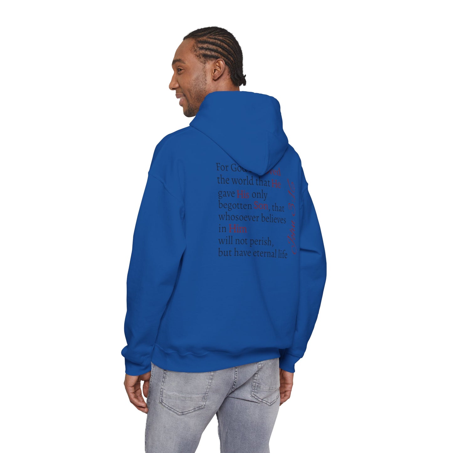 Redemption John 3:16 Hoodie — RHM Pullover with Scripture Back Print
