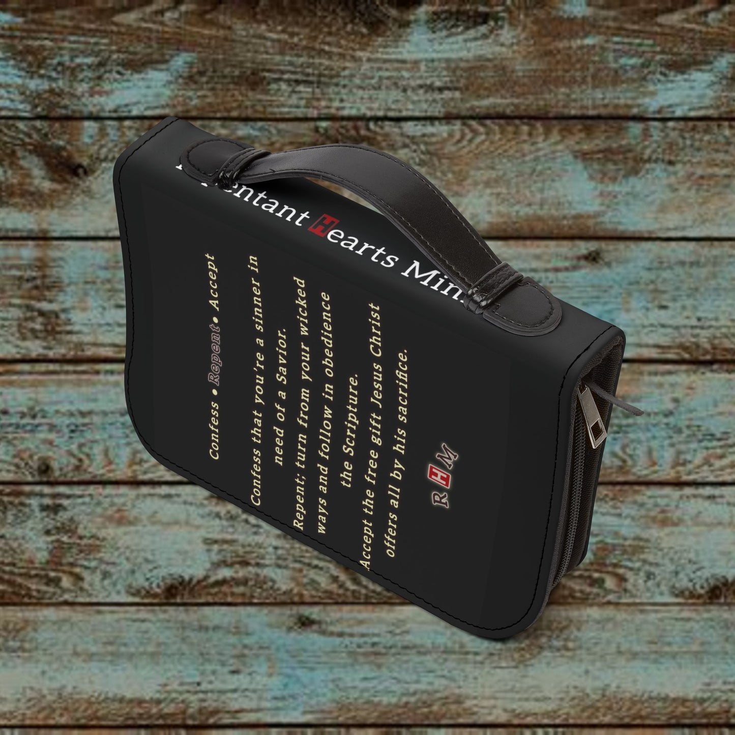 Bible Cover - Repentant Hearts Ministry Zippered Bible Case with RHM Logo & Matthew 11:28 Verse