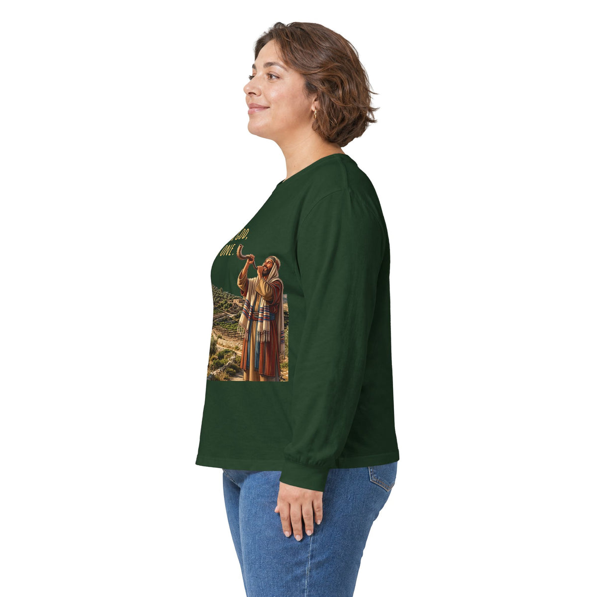 Shema Prayer: Hear, O Israel Long Sleeve T-shirt — Blowing the shofar