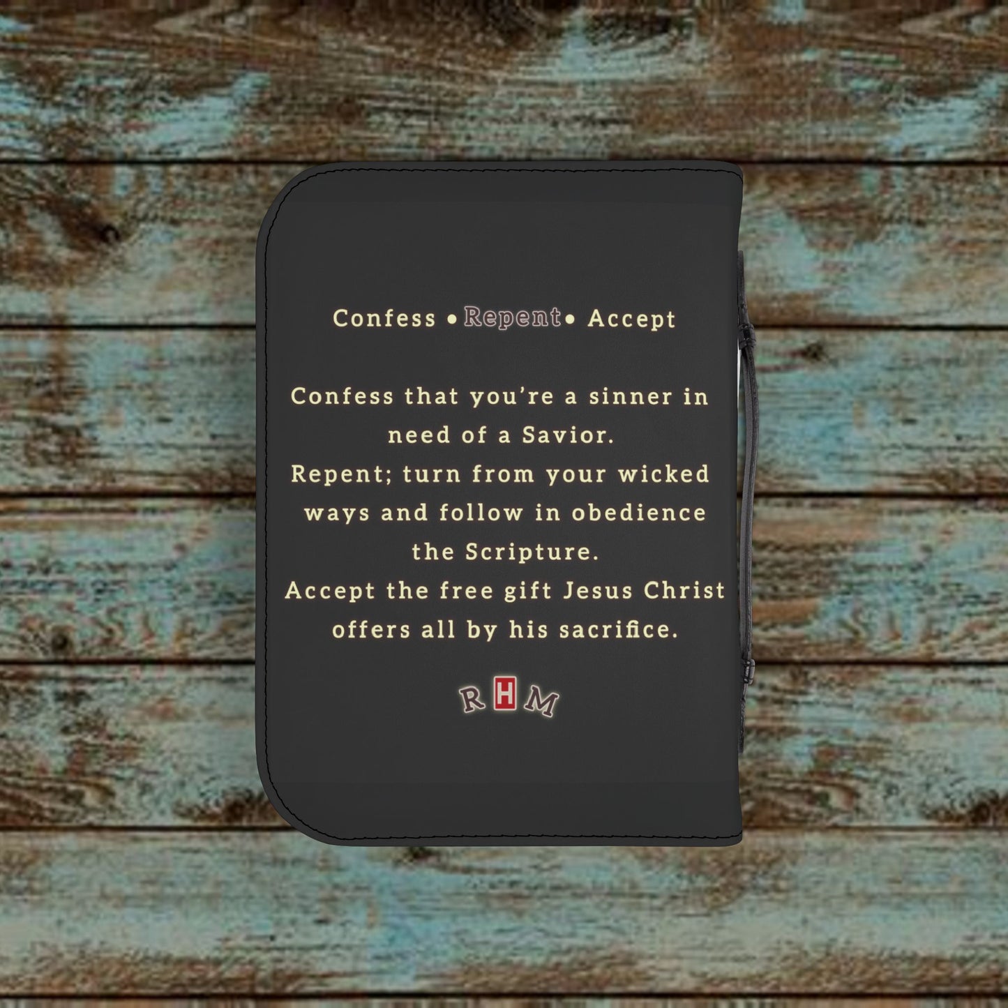 Bible Cover - Repentant Hearts Ministry Zippered Bible Case with RHM Logo & Matthew 11:28 Verse