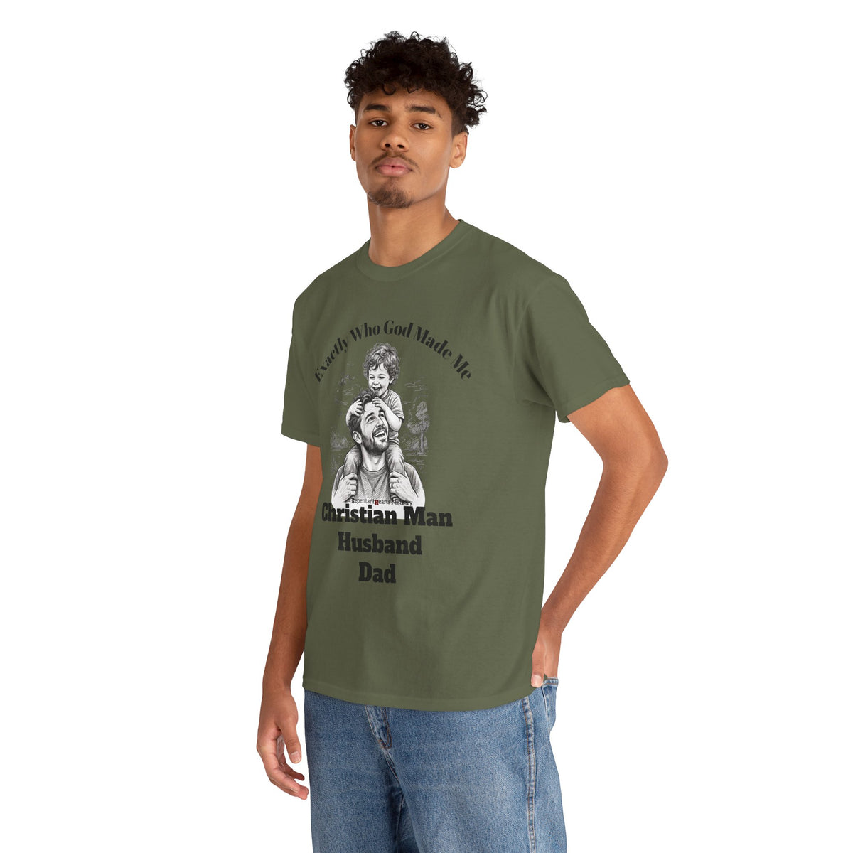 Exactly Who God Made Me T‑Shirt — Christian Man, Husband, Dad