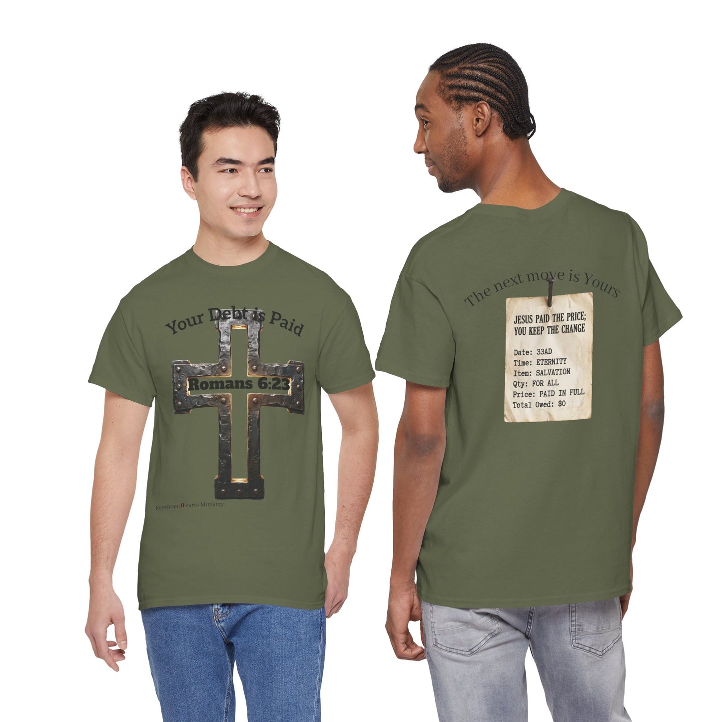 Your Debt Is Paid Romans 6:23 Inspirational- Christian Cross T-Shirt