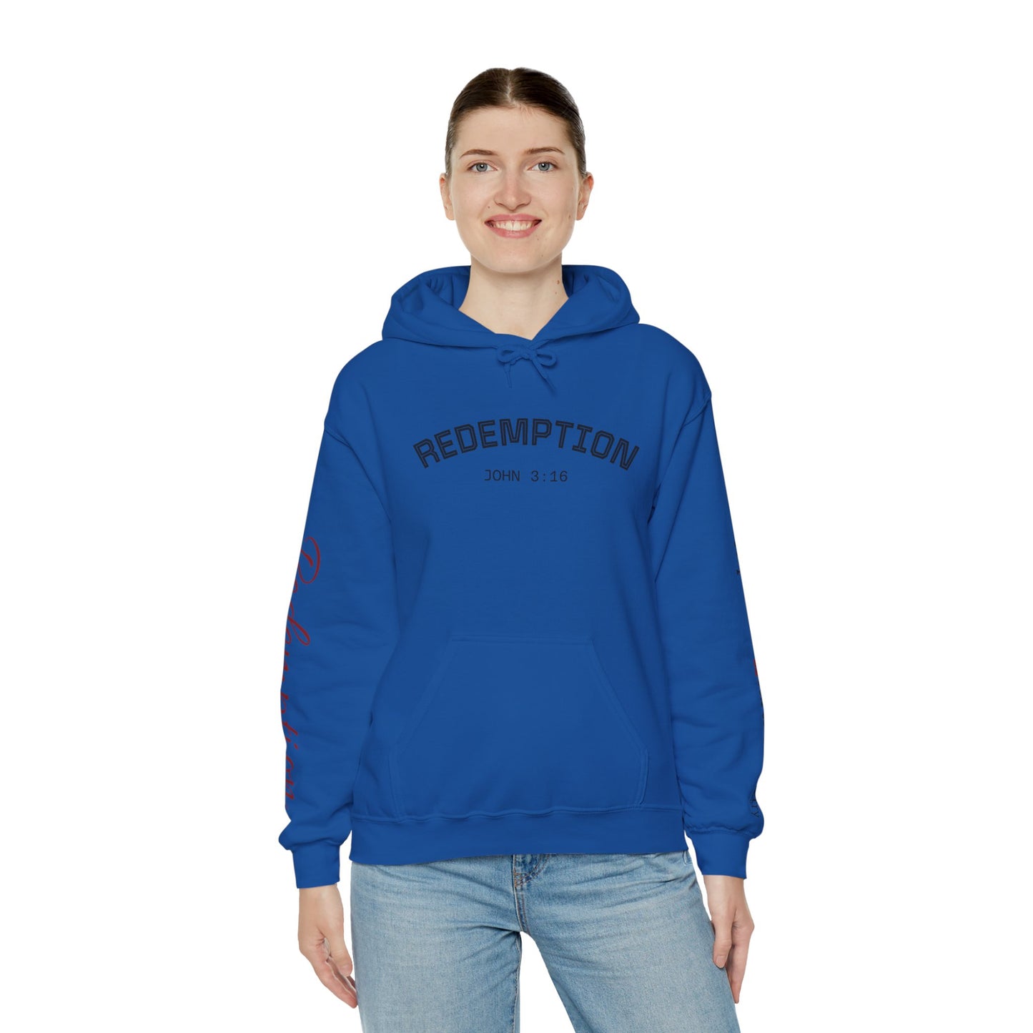Redemption John 3:16 Hoodie — RHM Pullover with Scripture Back Print