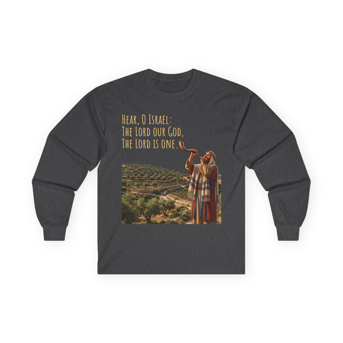 Shema Prayer: Hear, O Israel Long Sleeve T-shirt — Blowing the shofar