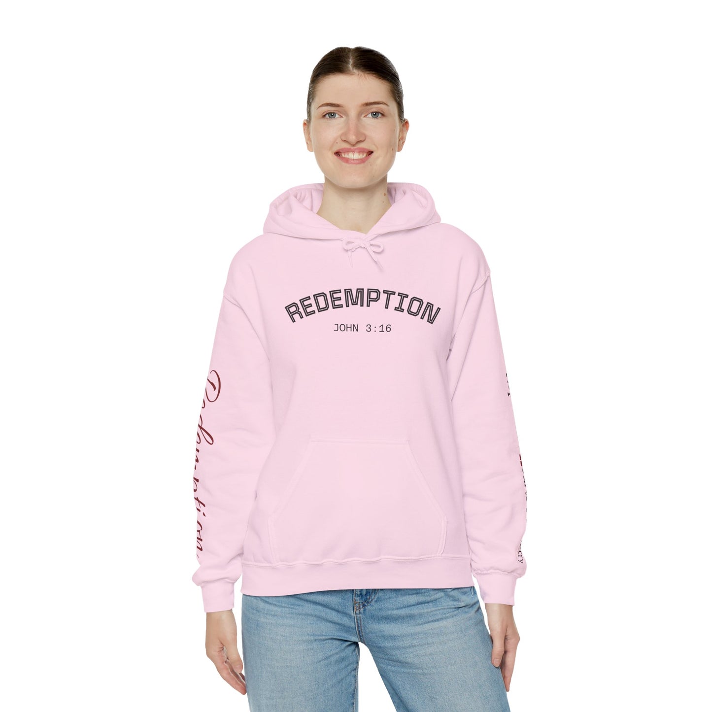 Redemption John 3:16 Hoodie — RHM Pullover with Scripture Back Print