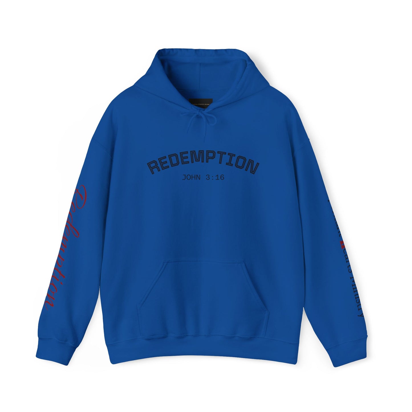 Redemption John 3:16 Hoodie — RHM Pullover with Scripture Back Print