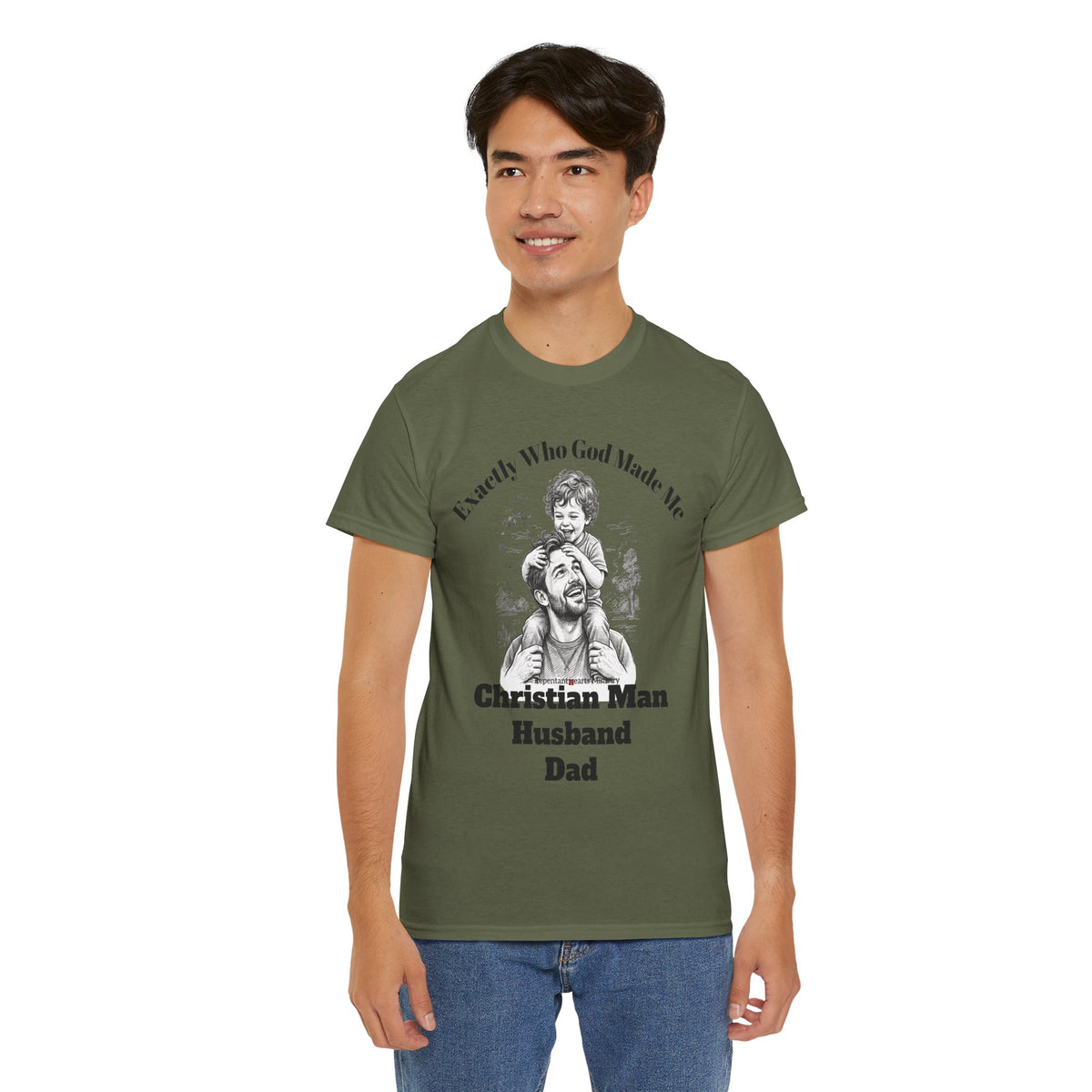 Exactly Who God Made Me T‑Shirt — Christian Man, Husband, Dad