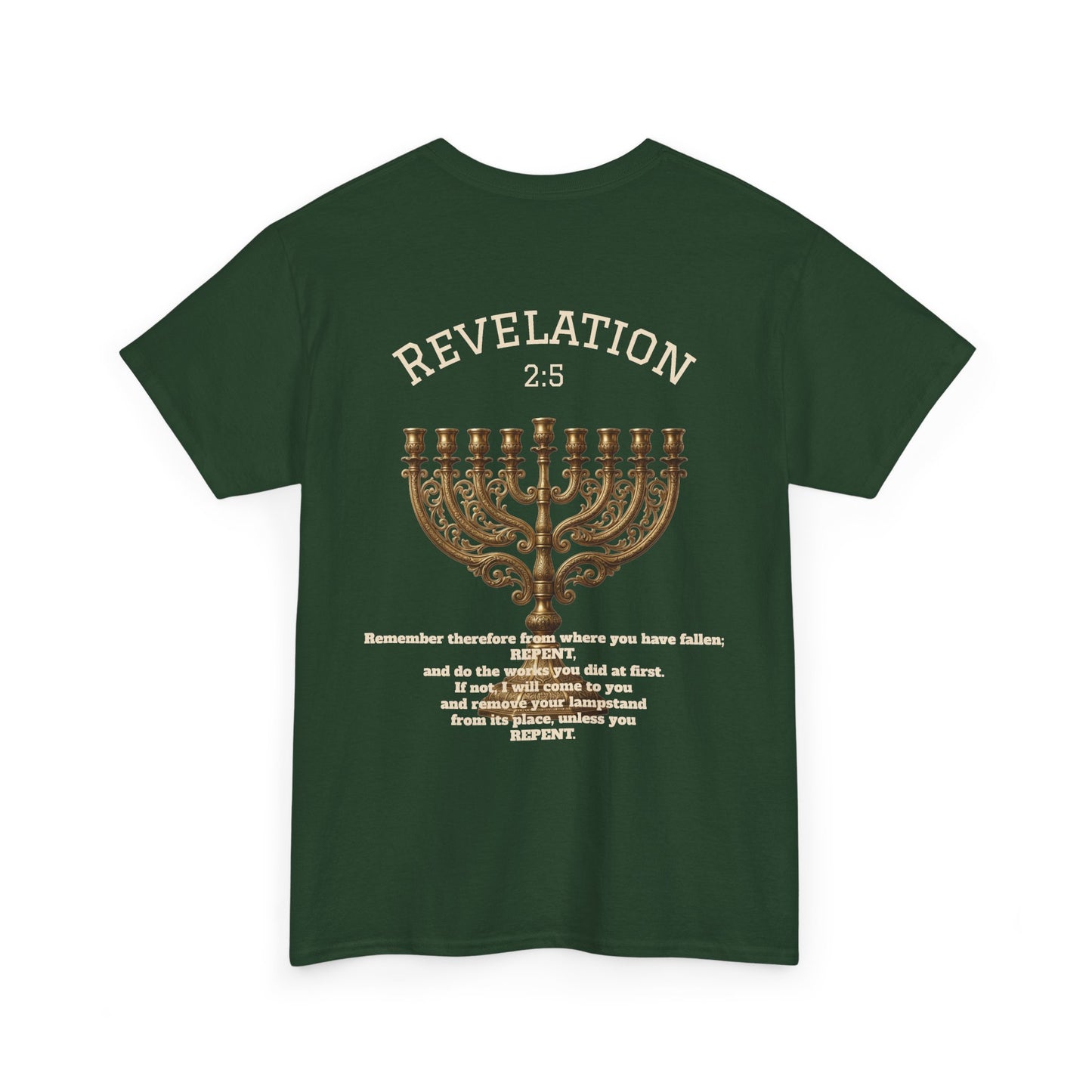 Rev 2:5 T-Shirt- Repentant Hearts Ministry Tee — RHM Logo & Menorah Back Print