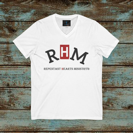 Biblical Womens 'I AM' V-Neck Tee - Repentant Heart Ministry & Lion and Lamb Design
