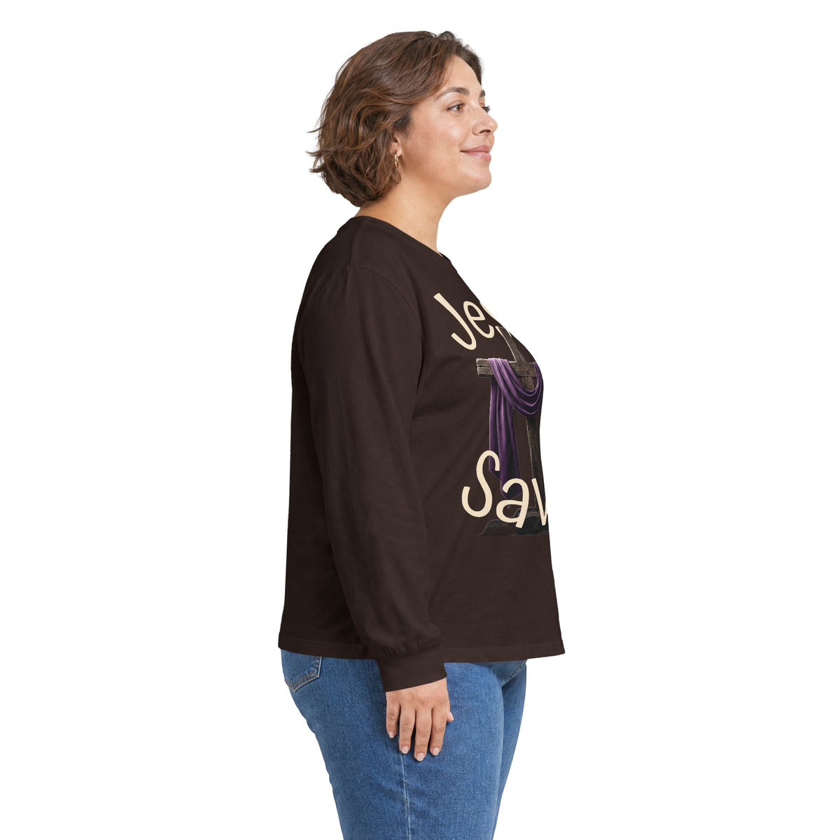 Jesus Saves with Cross image Long Sleeve T-shirt — 1 Cor. 15:3-4 Scripture