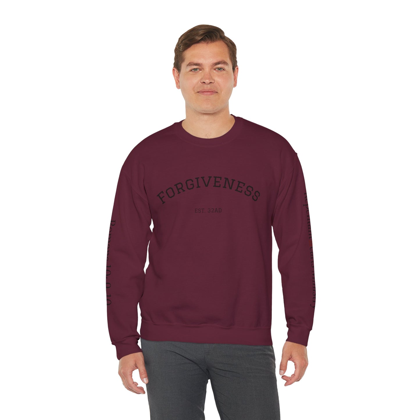 Forgiveness Crewneck Sweatshirt (Romans 10:9) — Christian Faith Verse Pullover