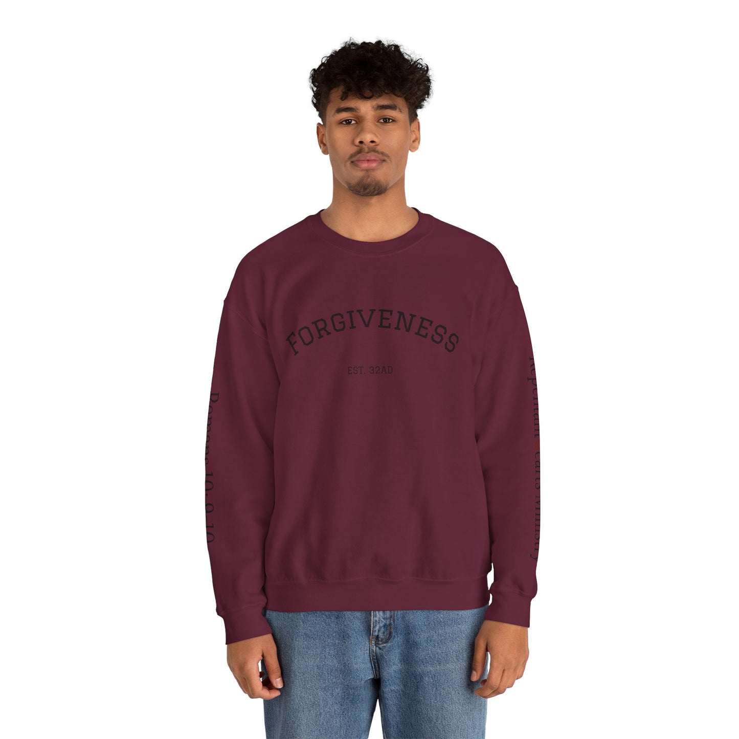 Forgiveness Crewneck Sweatshirt (Romans 10:9) — Christian Faith Verse Pullover