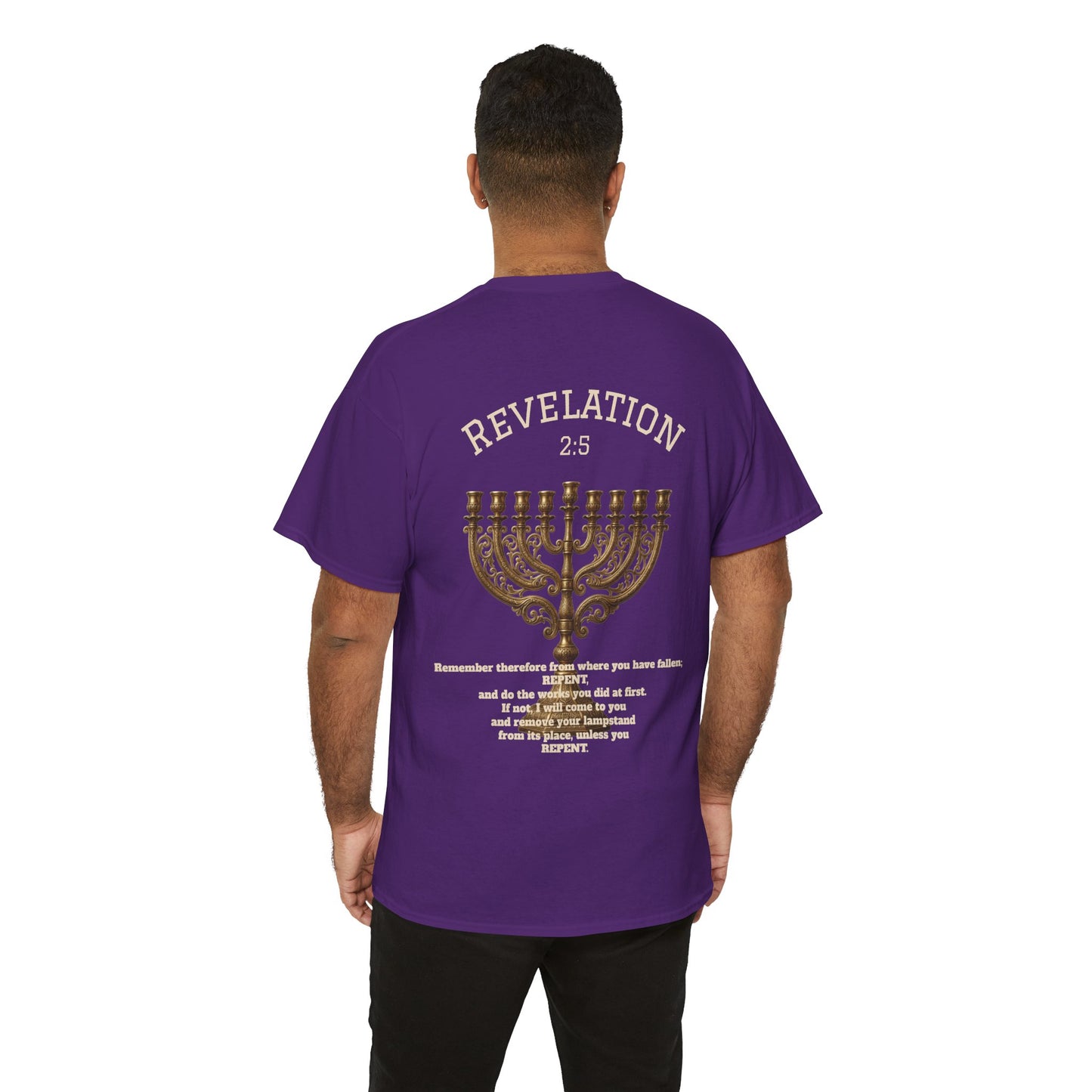Rev 2:5 T-Shirt- Repentant Hearts Ministry Tee — RHM Logo & Menorah Back Print