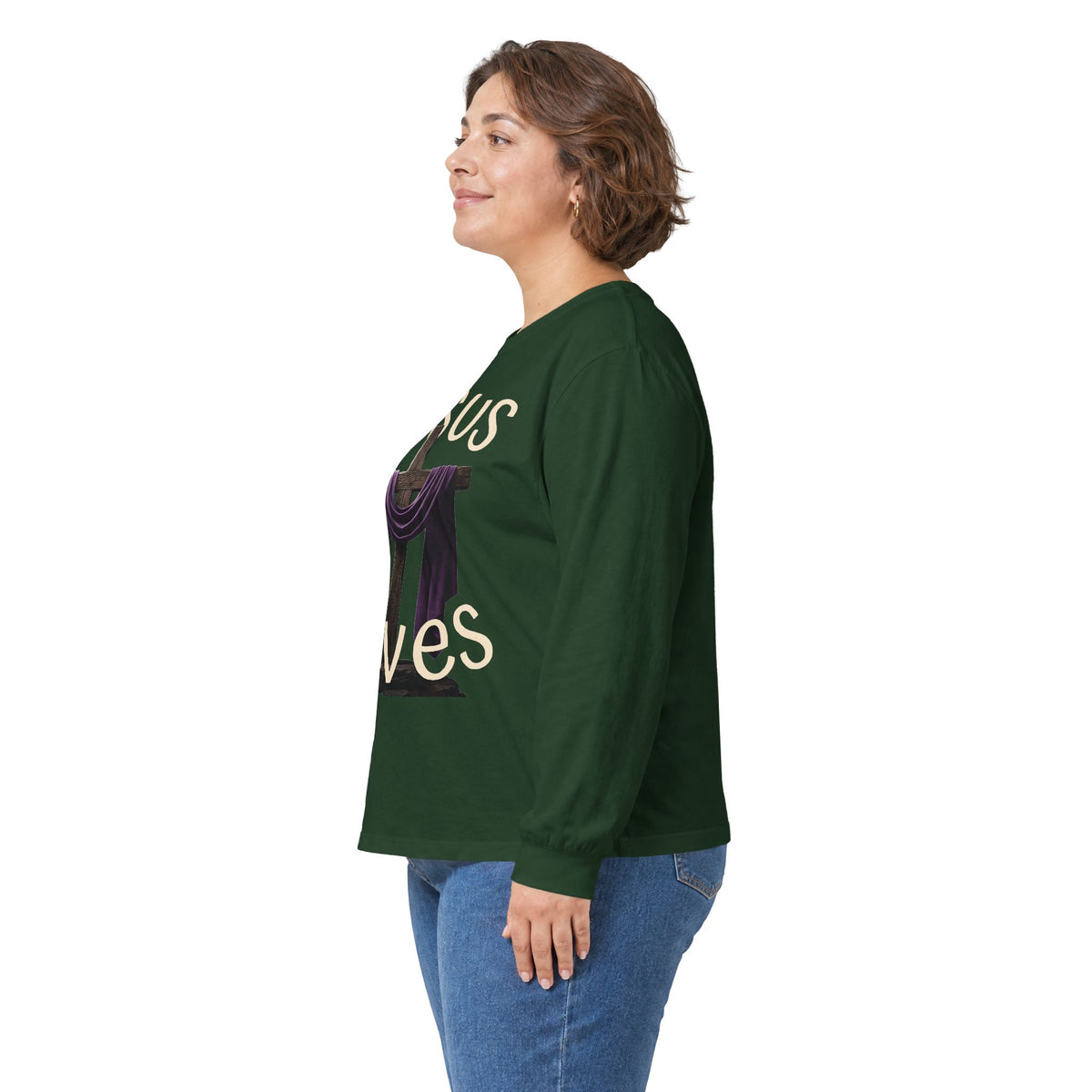 Jesus Saves with Cross image Long Sleeve T-shirt — 1 Cor. 15:3-4 Scripture