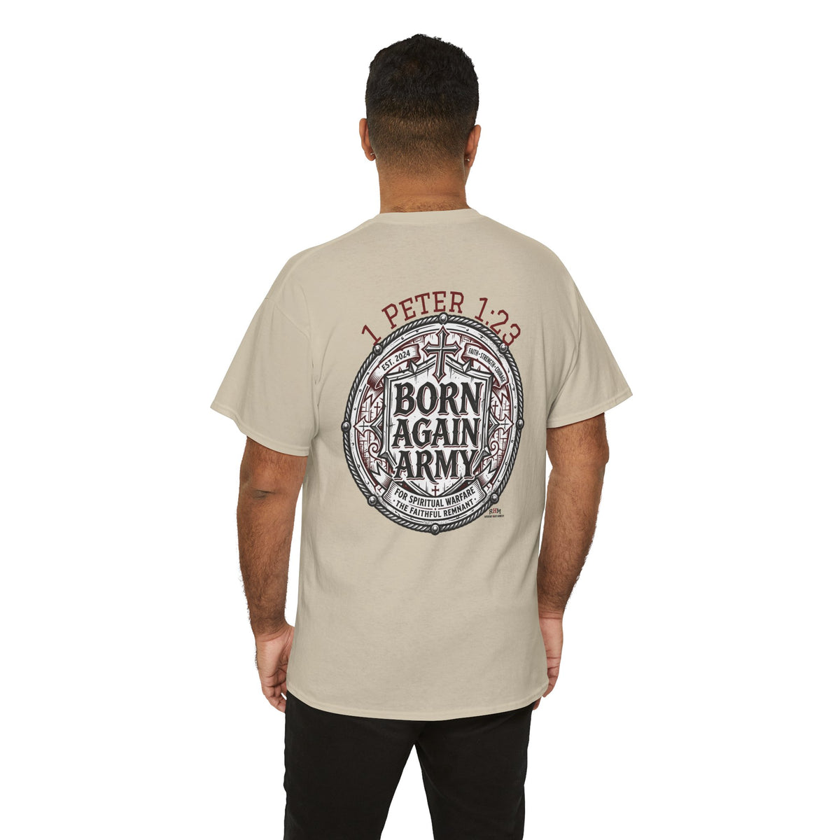 Born Again Army T-Shirt — Christian Faith Graphic Tee (1 Peter 1:23)