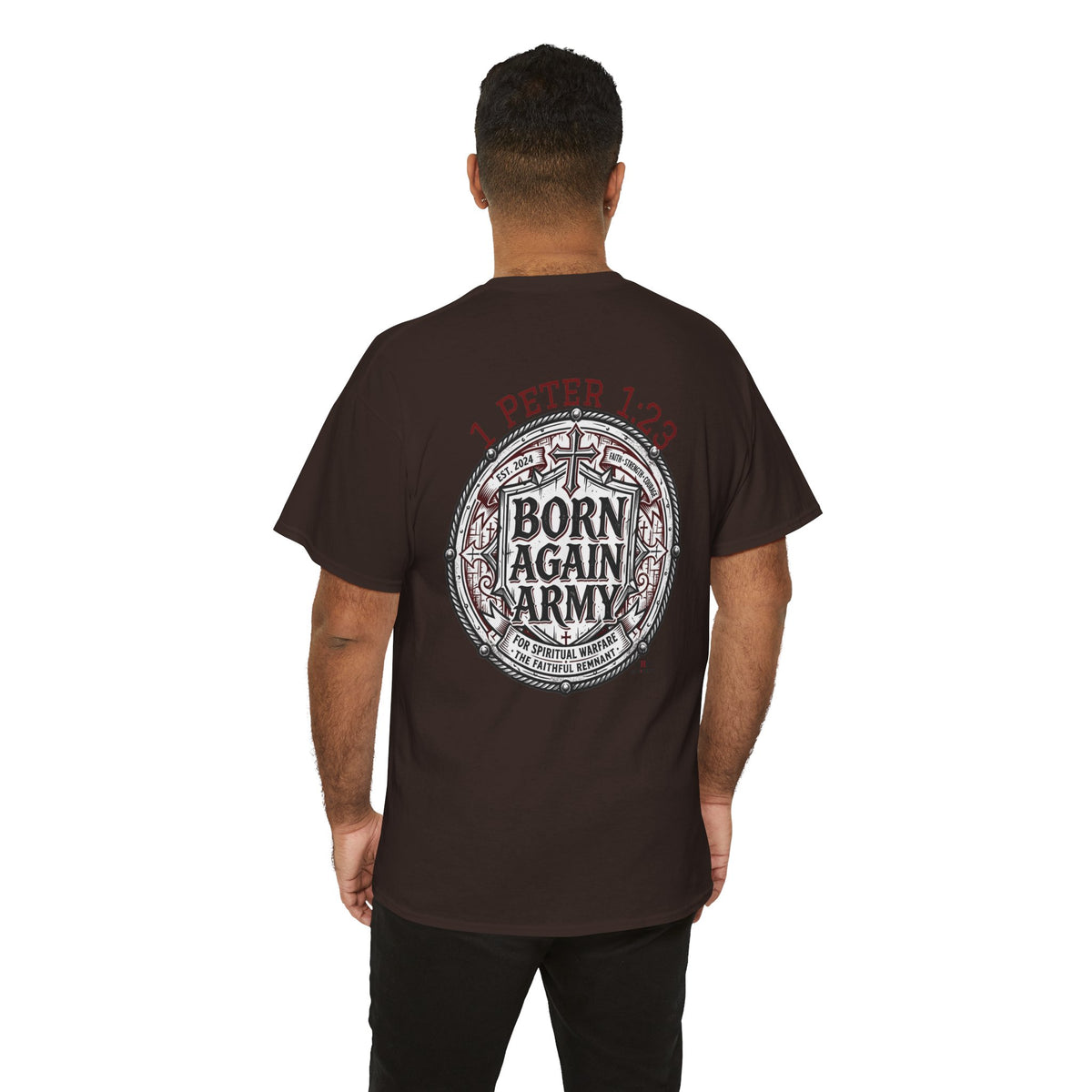 Born Again Army T-Shirt — Christian Faith Graphic Tee (1 Peter 1:23)