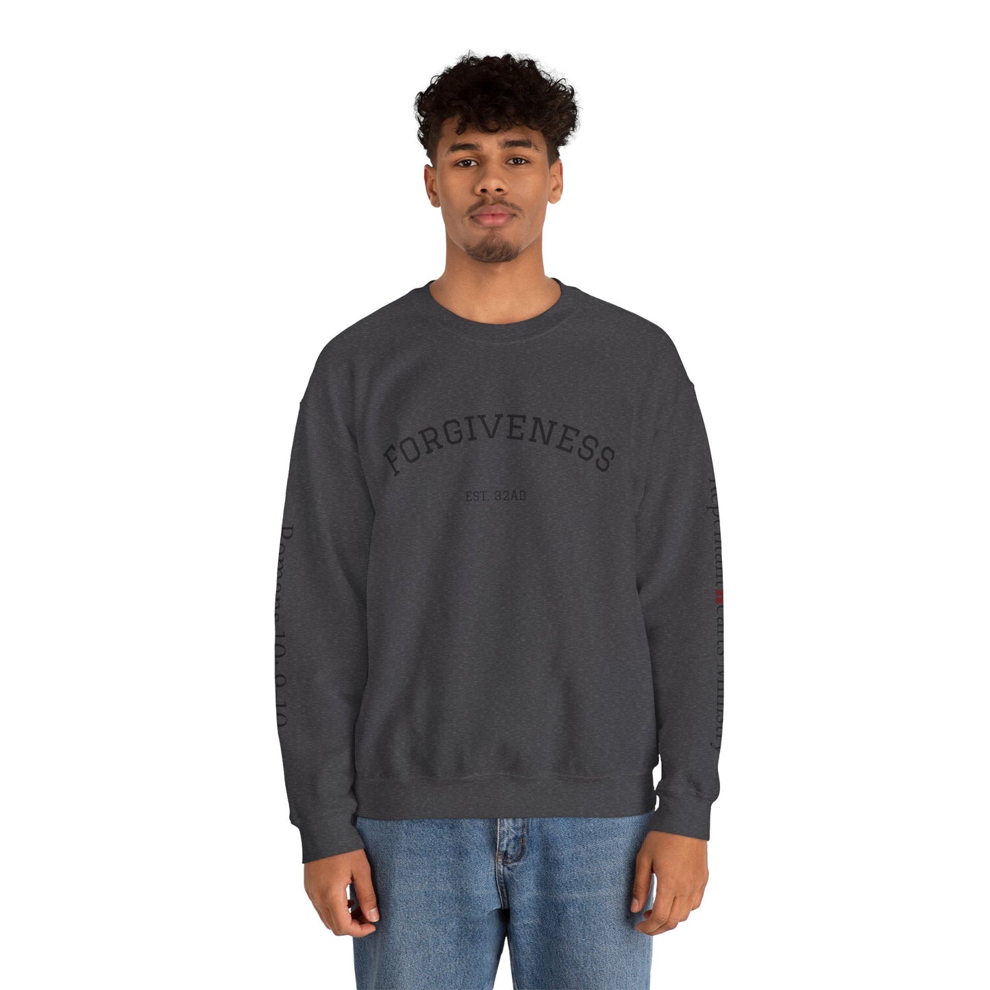 Forgiveness Crewneck Sweatshirt (Romans 10:9) — Christian Faith Verse Pullover