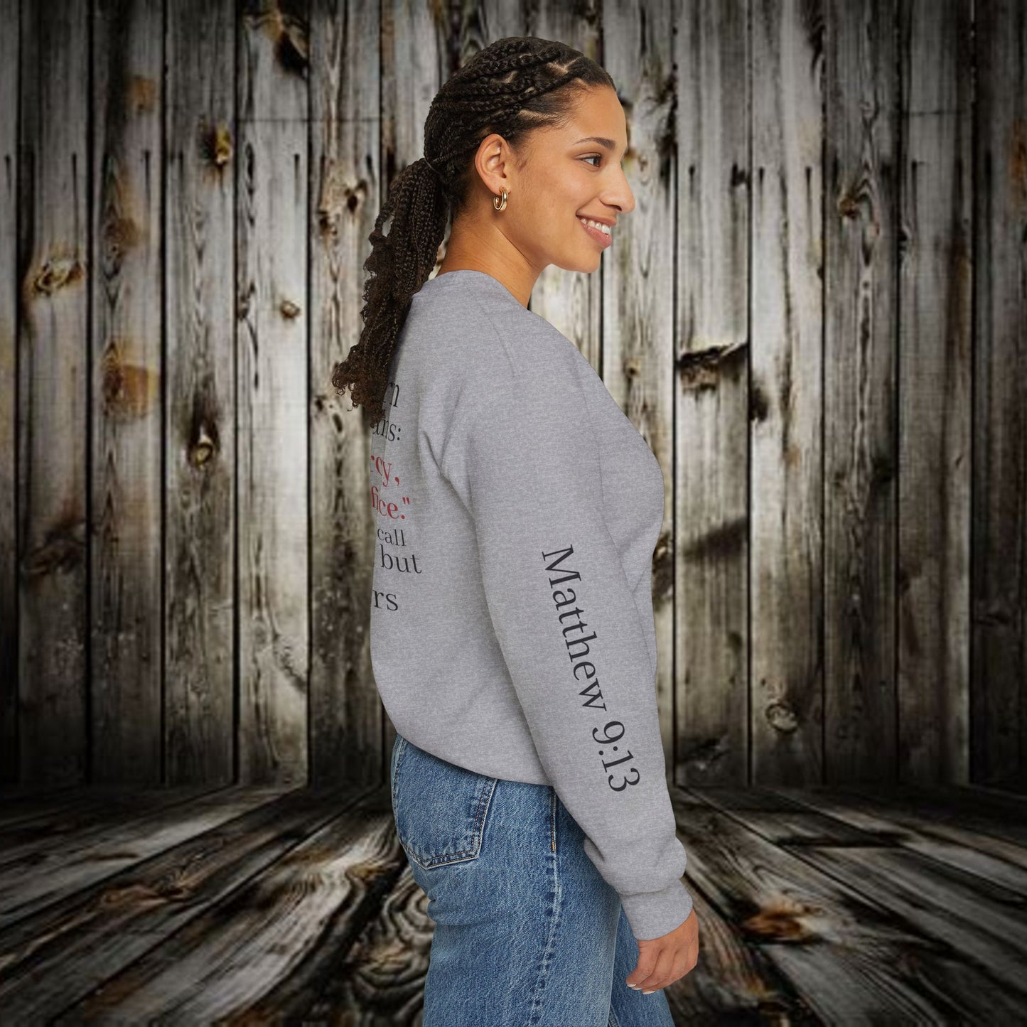 Mercy Crewneck Sweatshirt (Matthew 9:13) — "I Desire Mercy, Not Sacrifice" Inspirational Bible Verse Sweatshirt