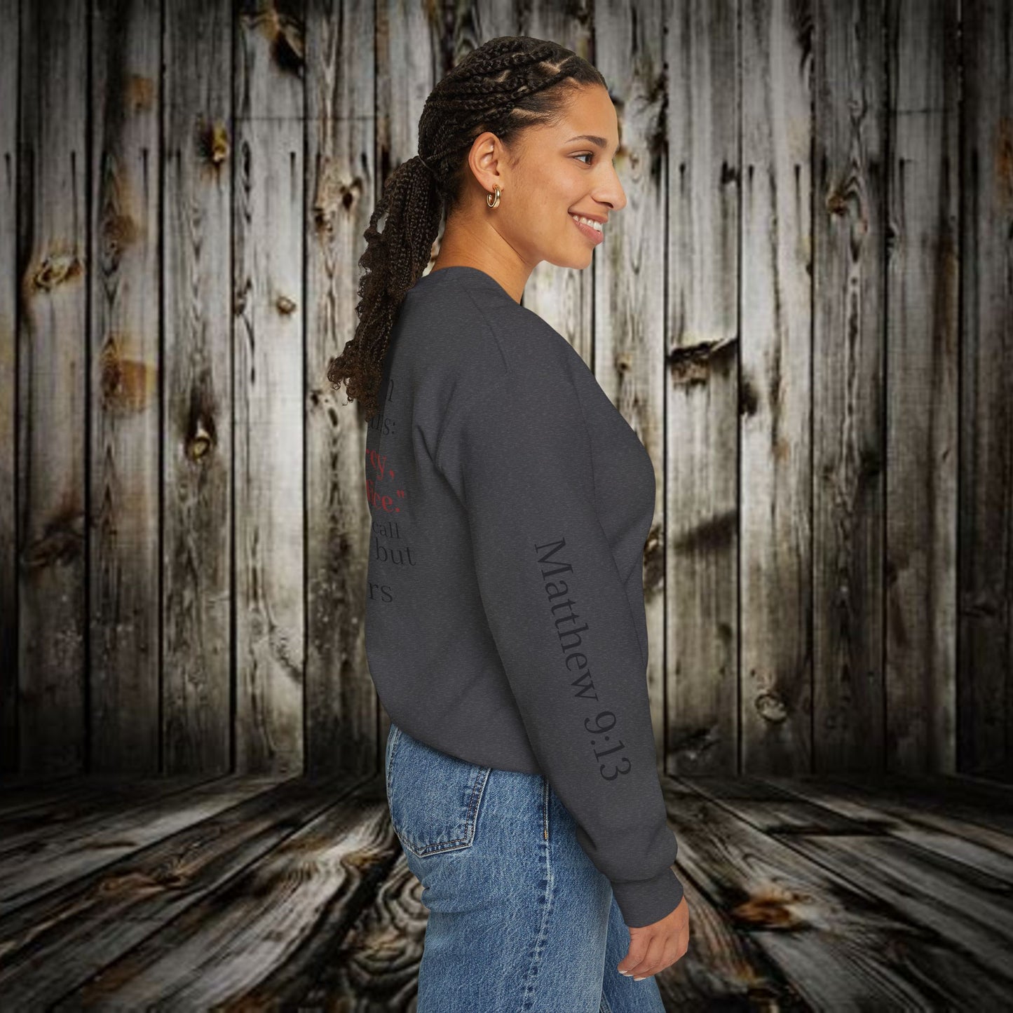 Mercy Crewneck Sweatshirt (Matthew 9:13) — "I Desire Mercy, Not Sacrifice" Inspirational Bible Verse Sweatshirt