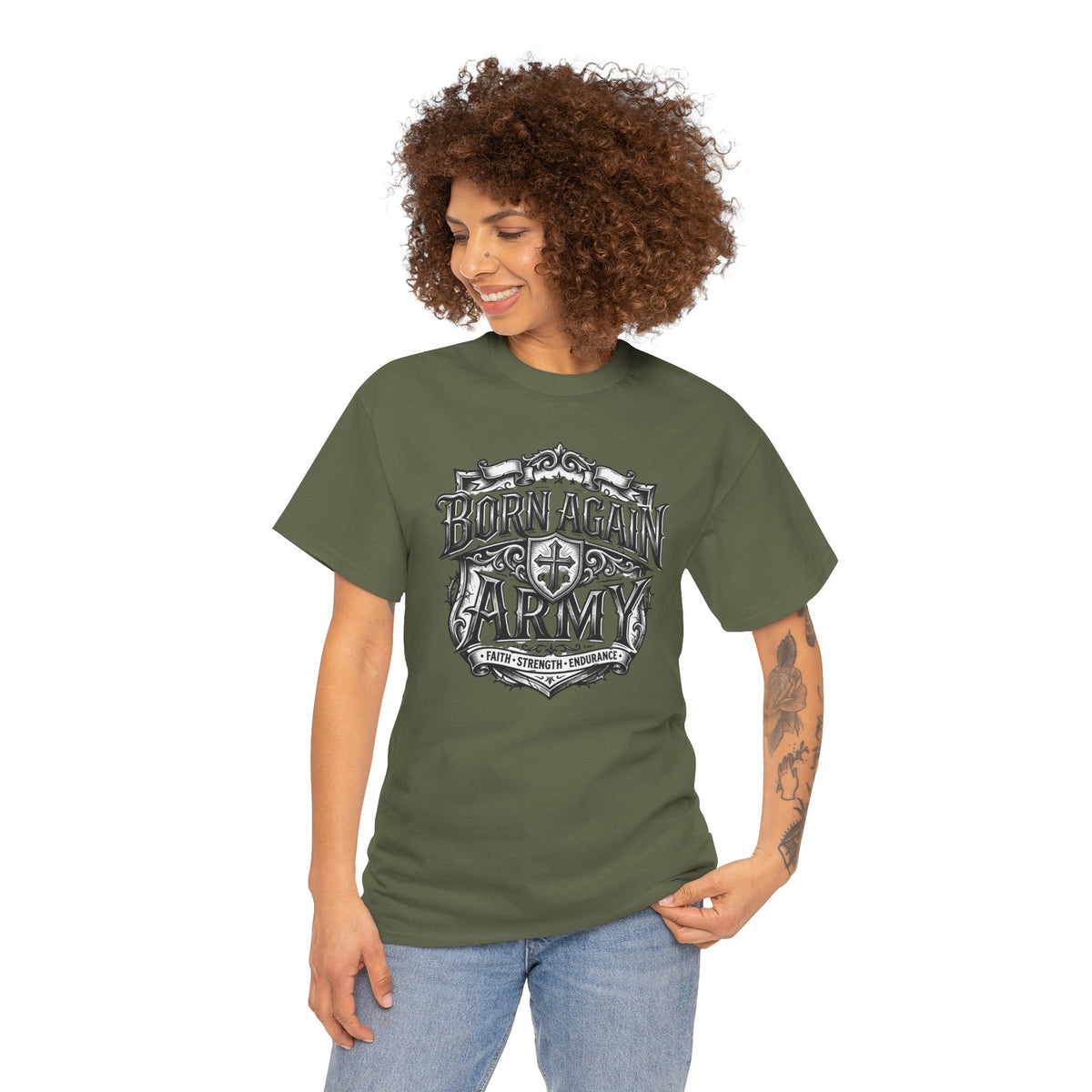Born Again Army T-Shirt — Christian Faith Graphic Tee (1 Peter 1:23)