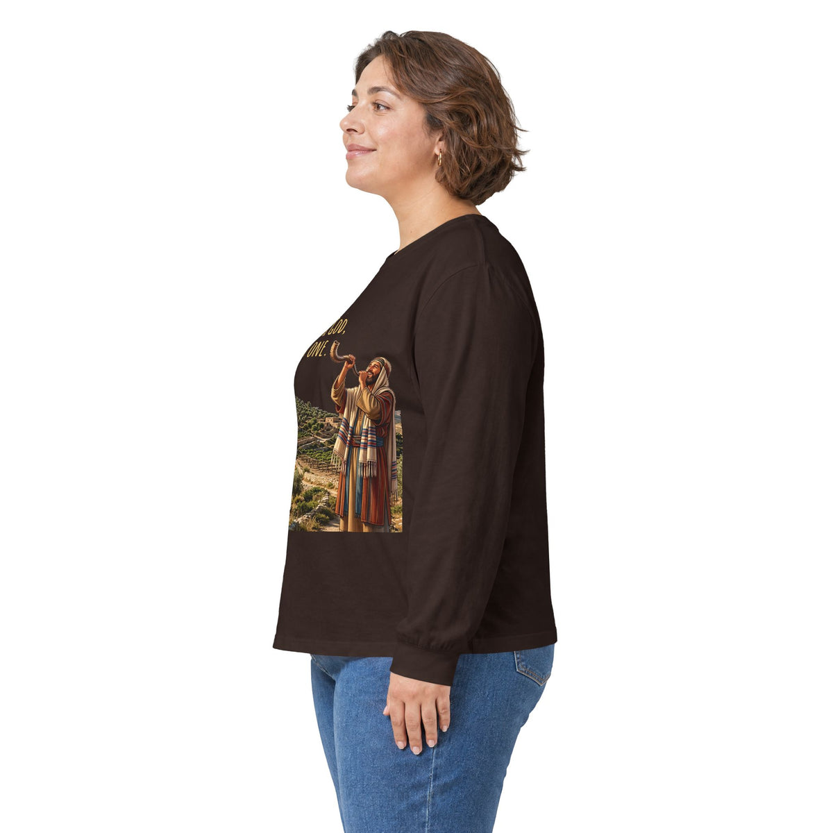 Shema Prayer: Hear, O Israel Long Sleeve T-shirt — Blowing the shofar