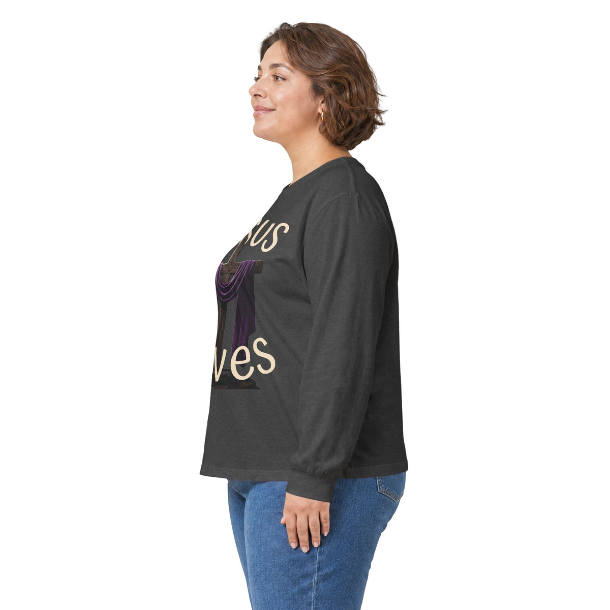 Jesus Saves with Cross image Long Sleeve T-shirt — 1 Cor. 15:3-4 Scripture