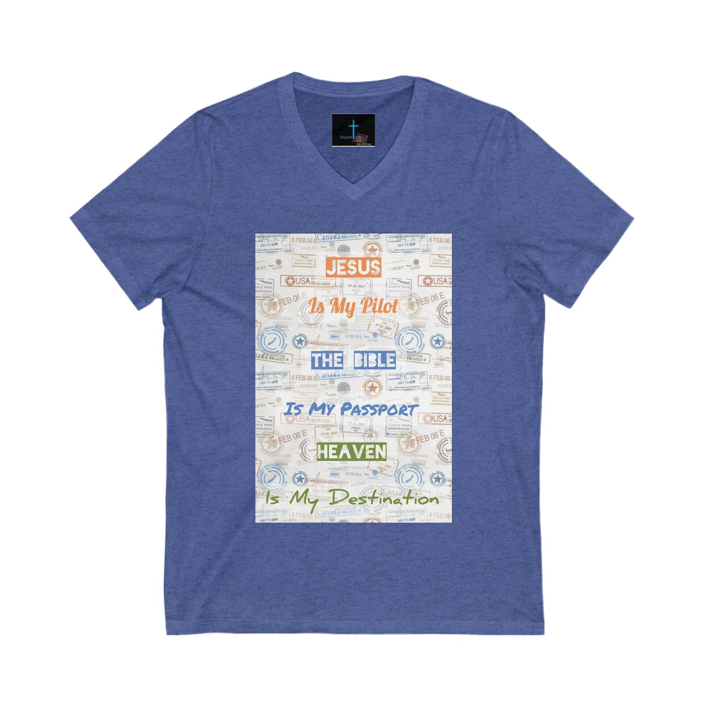 Faith based Unisex V-Neck Tee - "Jesus Is My Pilot" Design