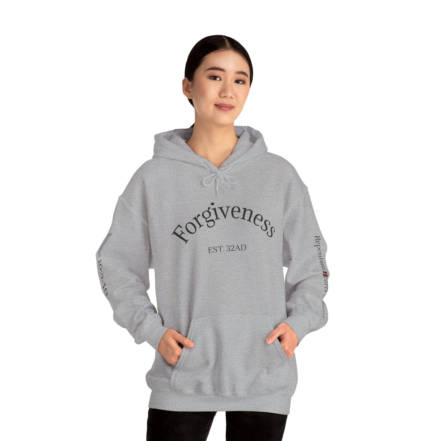 Forgiveness Hoodie (Romans 10:9-10)— Christian Scripture Faith Pullover