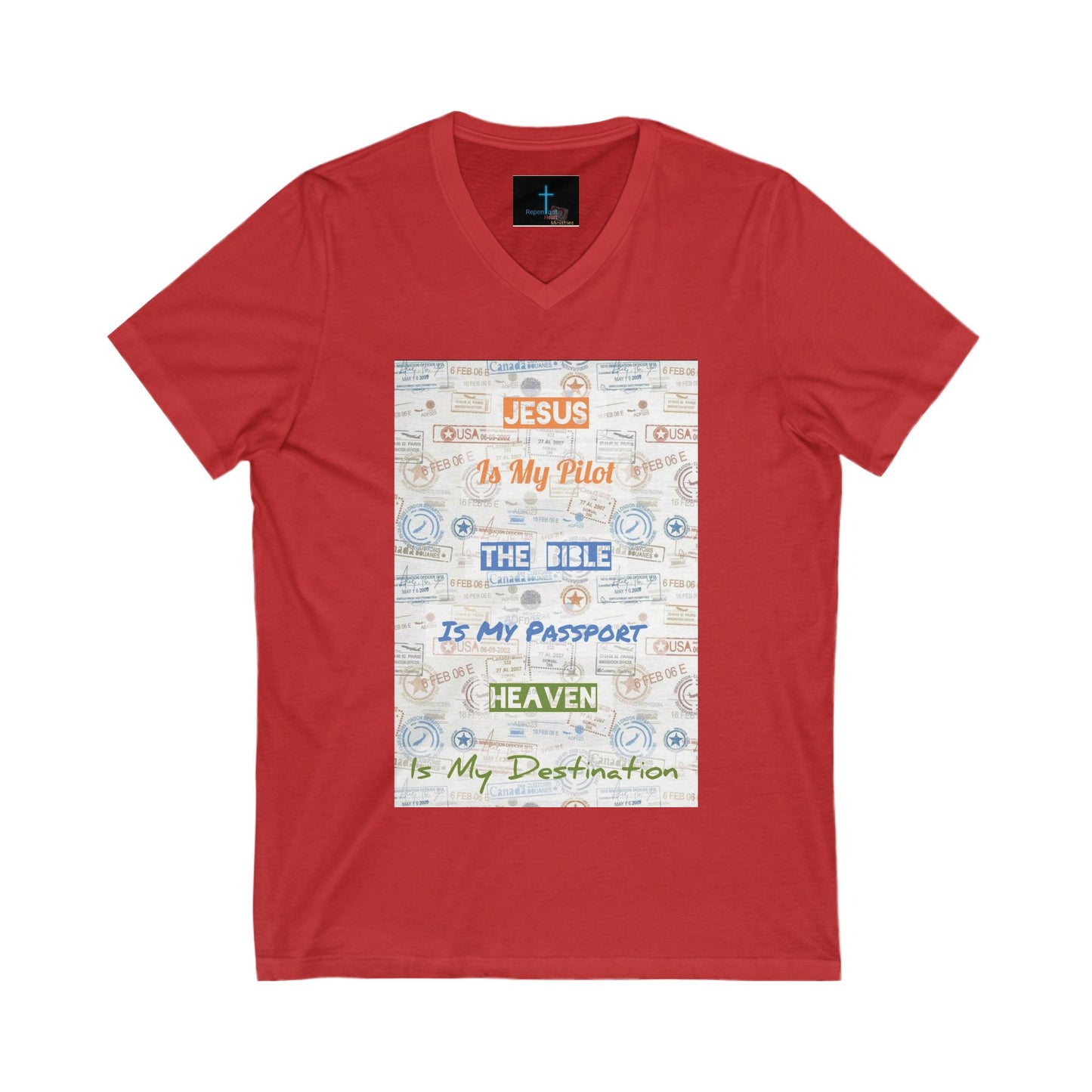 Faith based Unisex V-Neck Tee - "Jesus Is My Pilot" Design