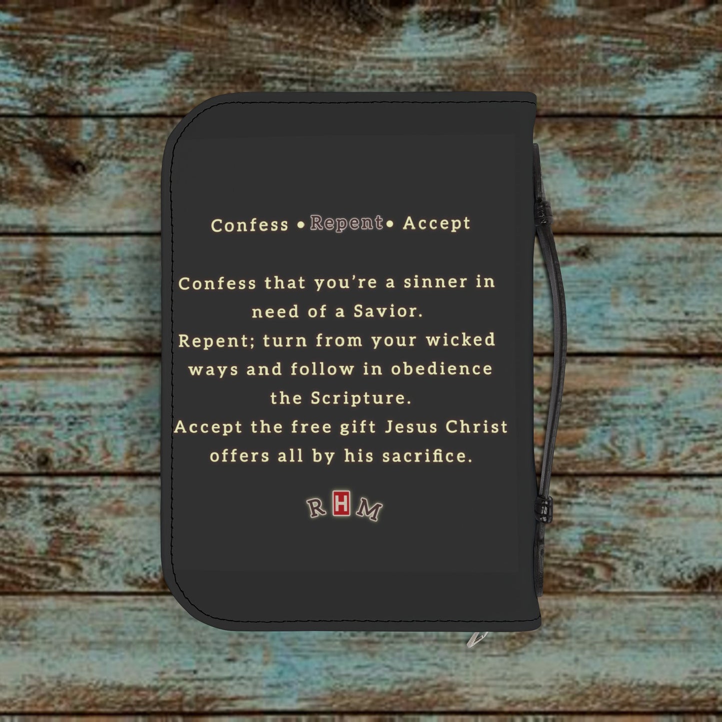 Bible Cover - Repentant Hearts Ministry Zippered Bible Case with RHM Logo & Matthew 11:28 Verse