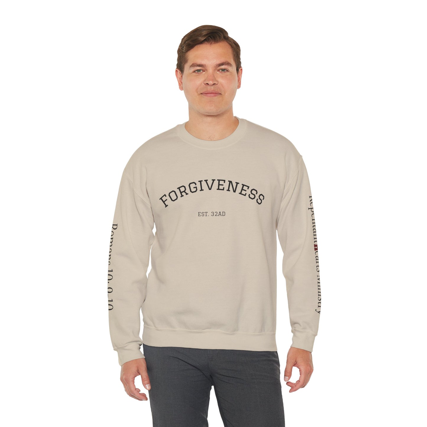 Forgiveness Crewneck Sweatshirt (Romans 10:9) — Christian Faith Verse Pullover