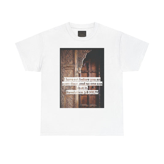 Open Door Unisex Heavy Cotton Tee - Biblical Revelation 3:8 NKJV Design