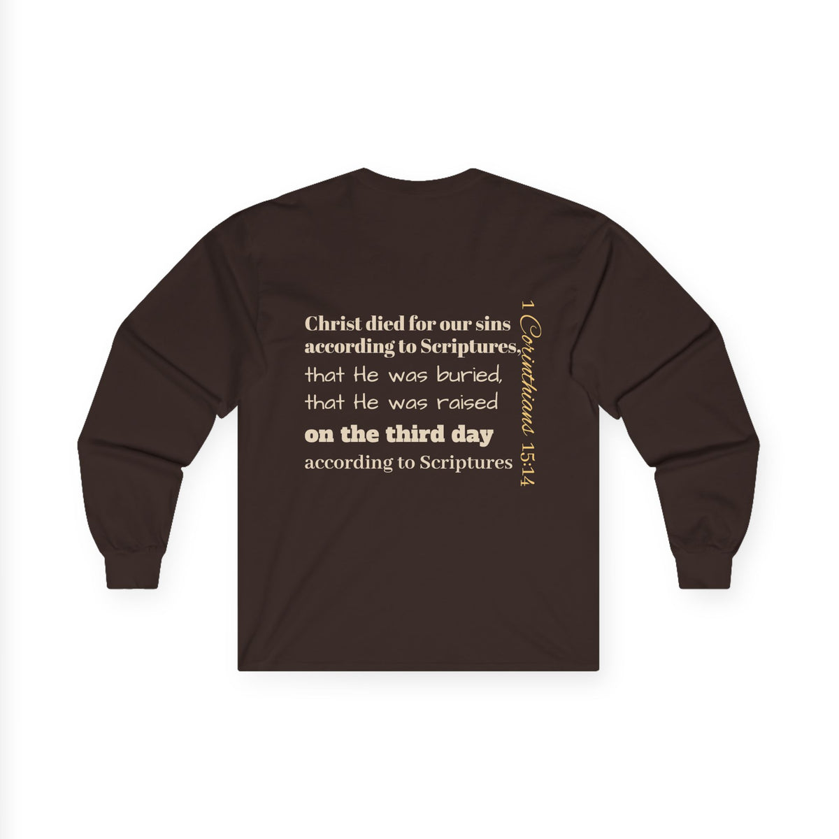 Jesus Saves with Cross image Long Sleeve T-shirt — 1 Cor. 15:3-4 Scripture