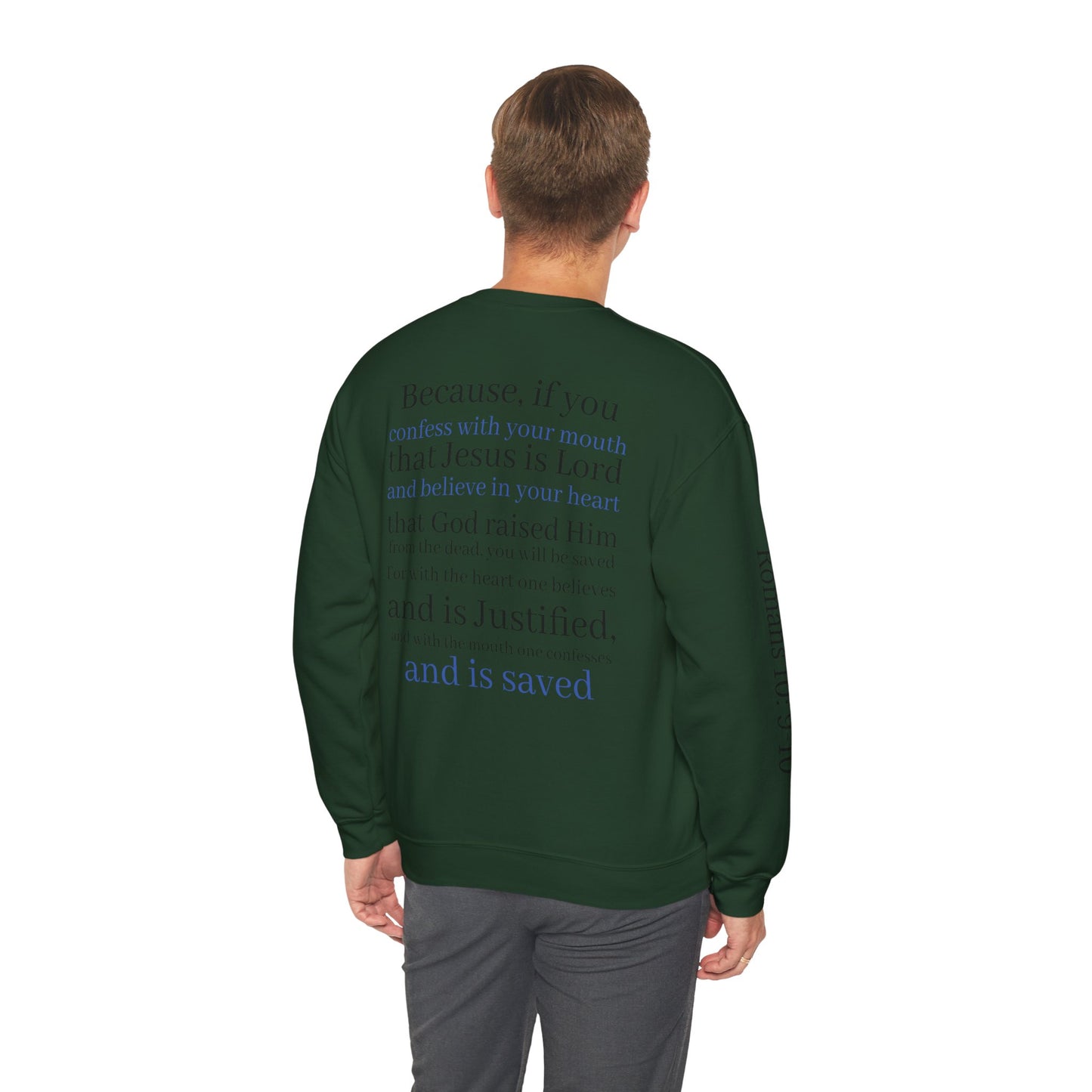 Forgiveness Crewneck Sweatshirt (Romans 10:9) — Christian Faith Verse Pullover