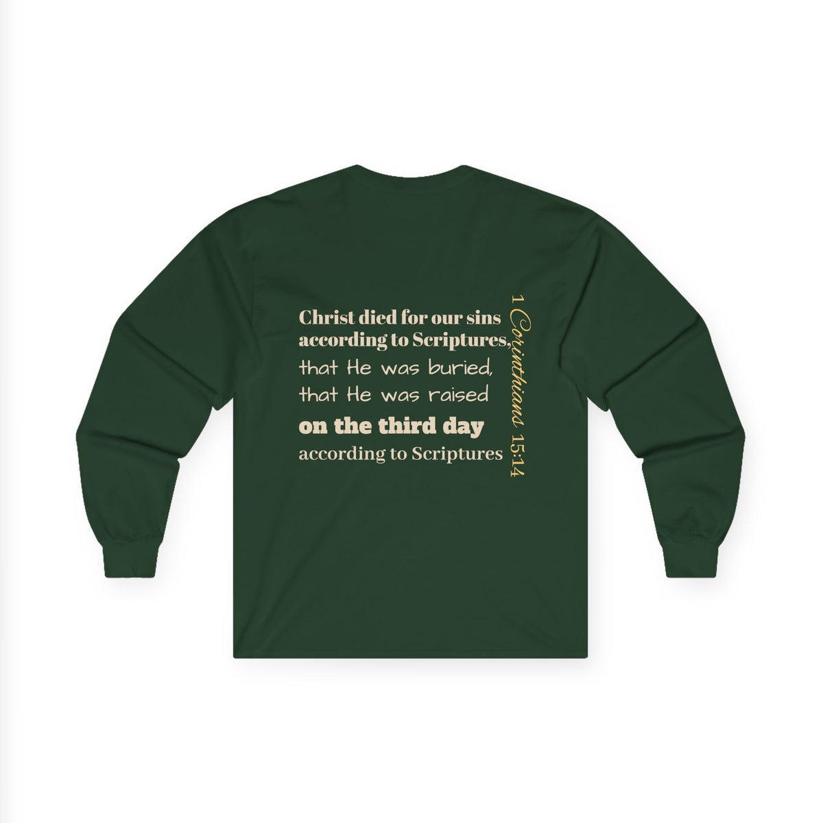 Jesus Saves with Cross image Long Sleeve T-shirt — 1 Cor. 15:3-4 Scripture