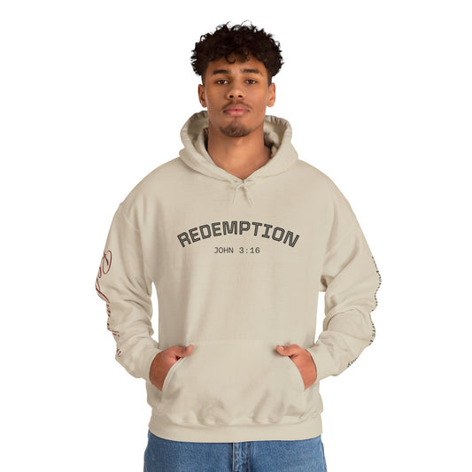 Redemption John 3:16 Hoodie — RHM Pullover with Scripture Back Print