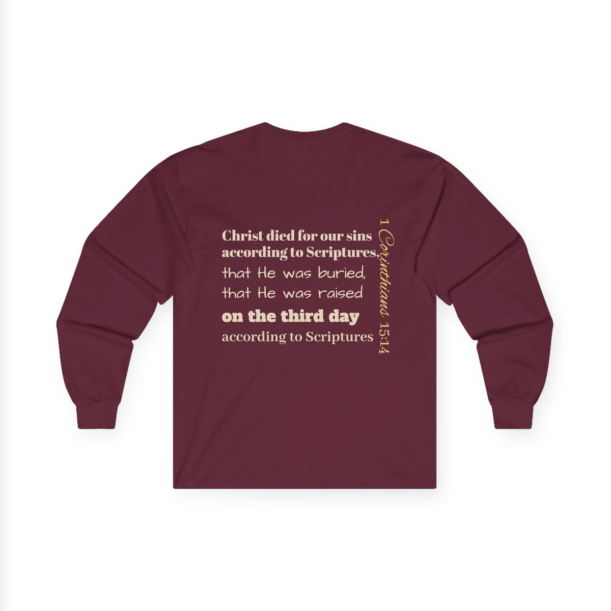 Jesus Saves with Cross image Long Sleeve T-shirt — 1 Cor. 15:3-4 Scripture