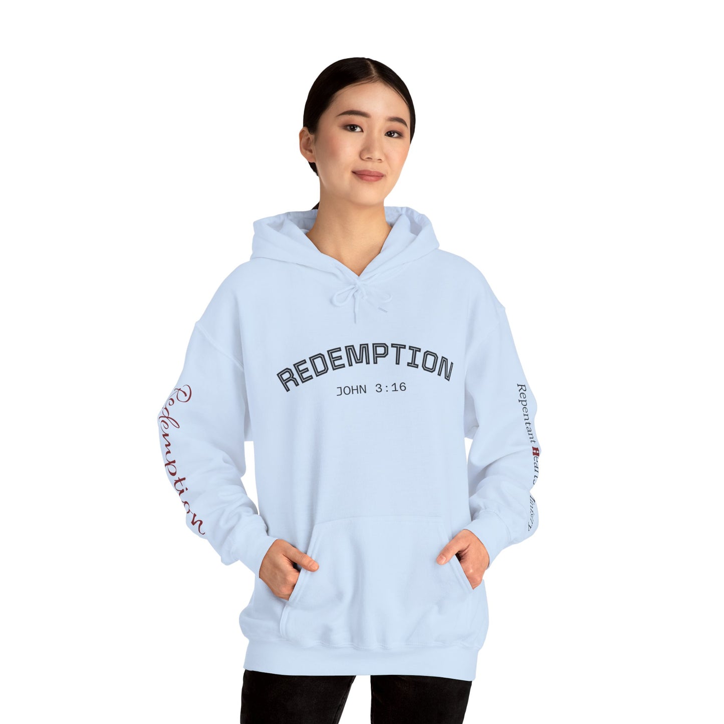 Redemption John 3:16 Hoodie — RHM Pullover with Scripture Back Print