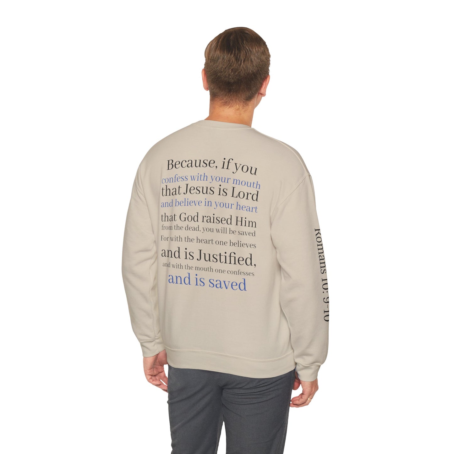 Forgiveness Crewneck Sweatshirt (Romans 10:9) — Christian Faith Verse Pullover