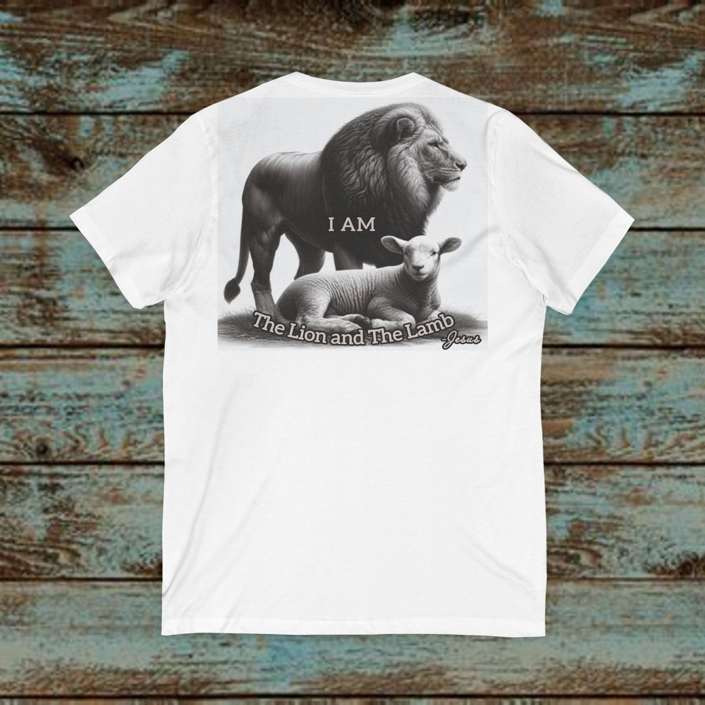 Biblical Womens 'I AM' V-Neck Tee - Repentant Heart Ministry & Lion and Lamb Design